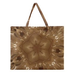 Elegant Gold Brown Kaleidoscope Star Zipper Large Tote Bag by yoursparklingshop