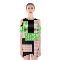 Green And Pink Collage Cutout Shoulder Dress by Valentinaart