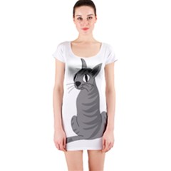 Gray Cat Short Sleeve Bodycon Dress by Valentinaart