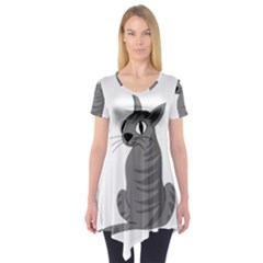 Gray Cat Short Sleeve Tunic  by Valentinaart