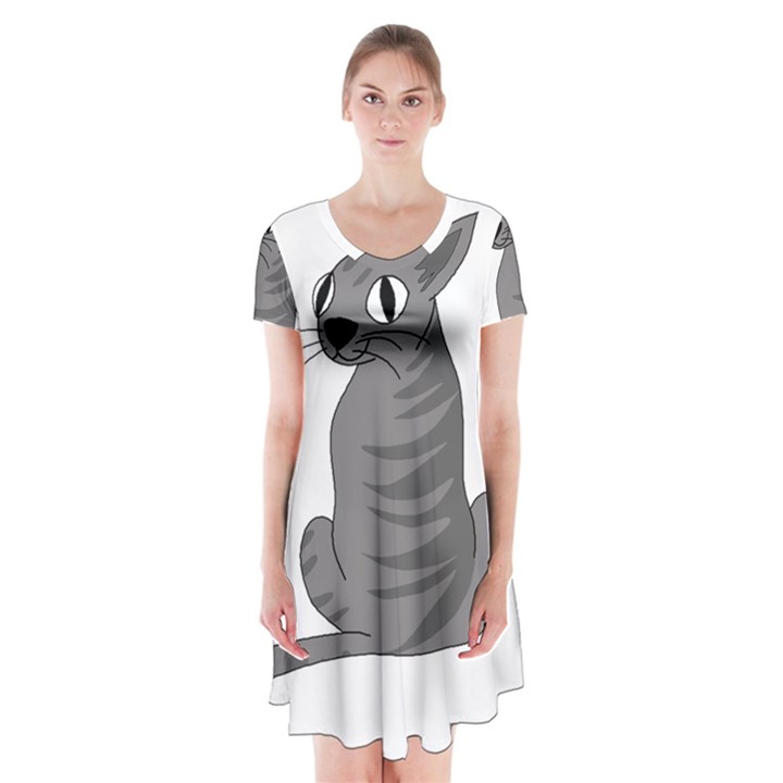 Gray cat Short Sleeve V-neck Flare Dress