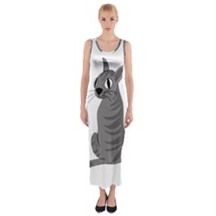 Gray Cat Fitted Maxi Dress by Valentinaart
