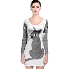 Gray Cat Long Sleeve Velvet Bodycon Dress by Valentinaart