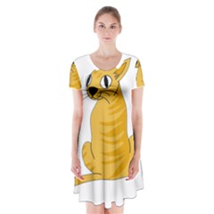 Yellow Cat Short Sleeve V-neck Flare Dress by Valentinaart