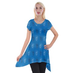 Mysteres Face Blue Short Sleeve Side Drop Tunic by momoswave