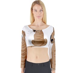 Brown Cat Long Sleeve Crop Top by Valentinaart