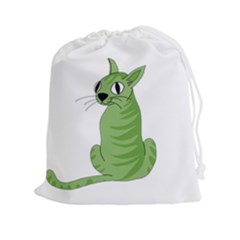 Green Cat Drawstring Pouches (xxl) by Valentinaart