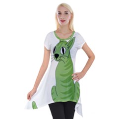 Green Cat Short Sleeve Side Drop Tunic by Valentinaart