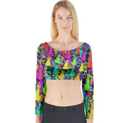 Colorful Cats Long Sleeve Crop Top by Valentinaart