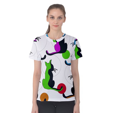 Colorful Abstract Cats Women s Cotton Tee by Valentinaart