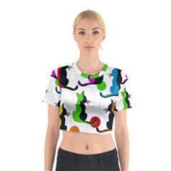 Colorful Abstract Cats Cotton Crop Top by Valentinaart