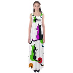Colorful Abstract Cats Empire Waist Maxi Dress by Valentinaart
