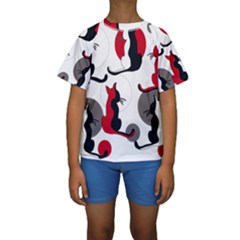 Elegant Abstract Cats  Kids  Short Sleeve Swimwear by Valentinaart