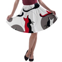 Elegant Abstract Cats  A-line Skater Skirt by Valentinaart