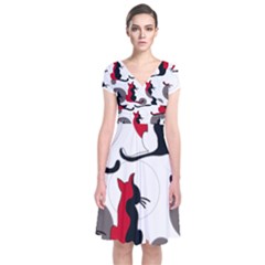 Elegant Abstract Cats  Short Sleeve Front Wrap Dress by Valentinaart