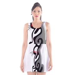 Elegant Abstract Cat  Scoop Neck Skater Dress by Valentinaart