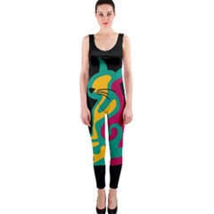 Colorful Abstract Cat  Onepiece Catsuit by Valentinaart