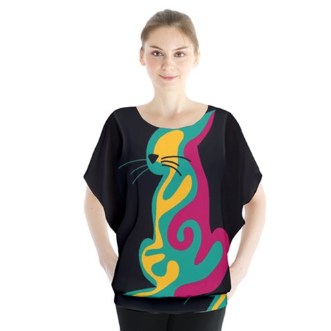 Colorful Abstract Cat  Blouse by Valentinaart