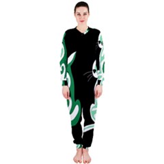 Green Abstract Cat  Onepiece Jumpsuit (ladies)  by Valentinaart