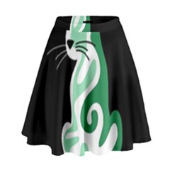 Green Abstract Cat  High Waist Skirt by Valentinaart