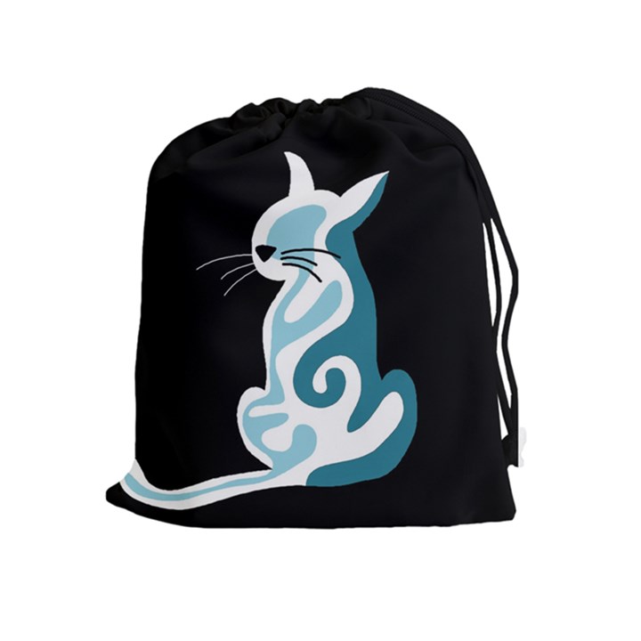 Blue abstract cat Drawstring Pouches (Extra Large)