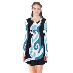 Blue Abstract Cat Flare Dress by Valentinaart