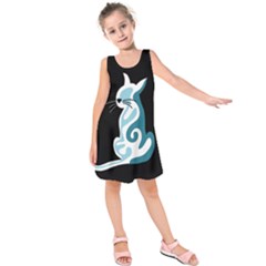 Blue Abstract Cat Kids  Sleeveless Dress by Valentinaart