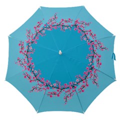 Turquoise With Lovely Pink Blossoms Painting Straight Umbrellas by GabriellaDavid