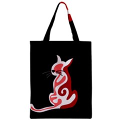 Red Abstract Cat Zipper Classic Tote Bag by Valentinaart