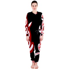 Red Abstract Cat Onepiece Jumpsuit (ladies)  by Valentinaart