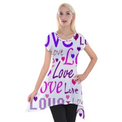 Love Pattern Short Sleeve Side Drop Tunic by Valentinaart