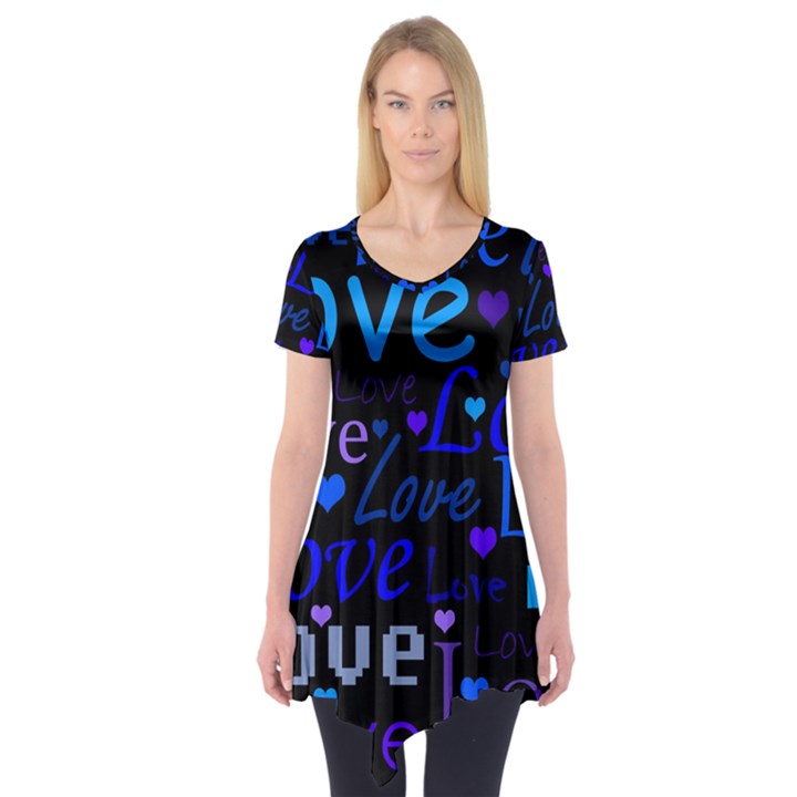 Blue love pattern Short Sleeve Tunic 