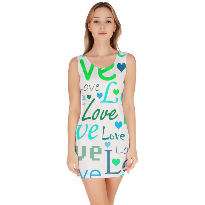 Love pattern - green and blue Sleeveless Bodycon Dress