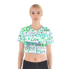 Love Pattern - Green And Blue Cotton Crop Top