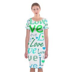 Love Pattern - Green And Blue Classic Short Sleeve Midi Dress by Valentinaart