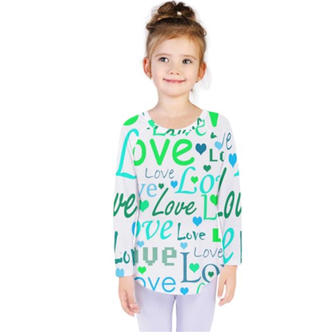 Love Pattern - Green And Blue Kids  Long Sleeve Tee by Valentinaart