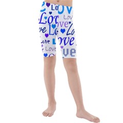 Blue And Purple Love Pattern Kids  Mid Length Swim Shorts by Valentinaart