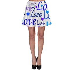 Blue And Purple Love Pattern Skater Skirt