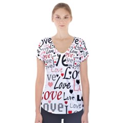 Love Pattern - Red Short Sleeve Front Detail Top by Valentinaart