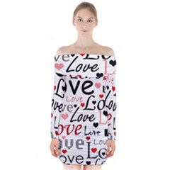Love Pattern - Red Long Sleeve Off Shoulder Dress by Valentinaart