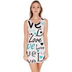 Love Pattern - Cyan Sleeveless Bodycon Dress