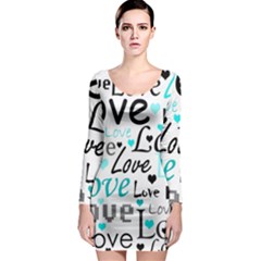 Love Pattern - Cyan Long Sleeve Bodycon Dress by Valentinaart