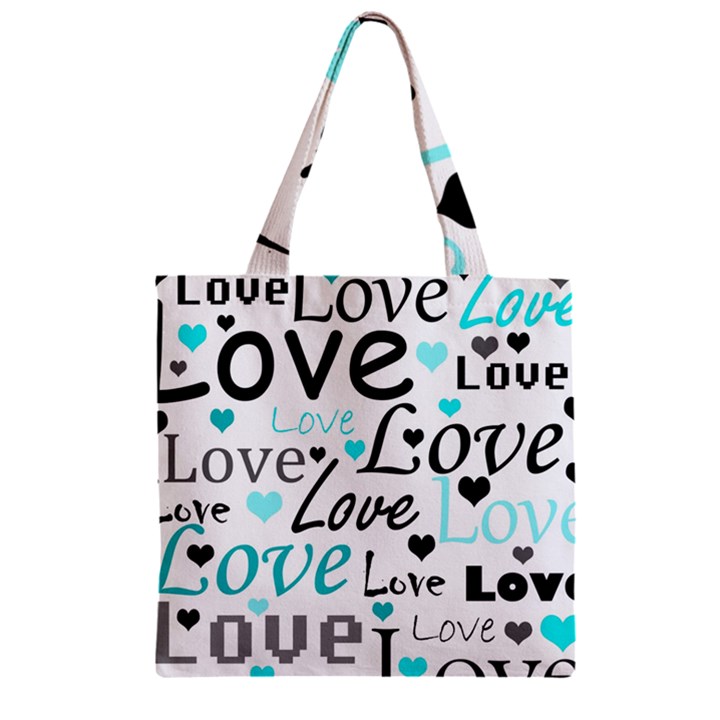 Love pattern - cyan Zipper Grocery Tote Bag