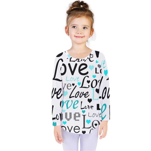 Love Pattern - Cyan Kids  Long Sleeve Tee by Valentinaart