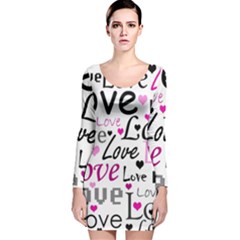 Love Pattern - Magenta Long Sleeve Velvet Bodycon Dress by Valentinaart