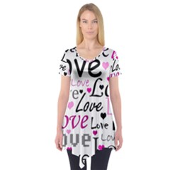 Love Pattern - Magenta Short Sleeve Tunic  by Valentinaart