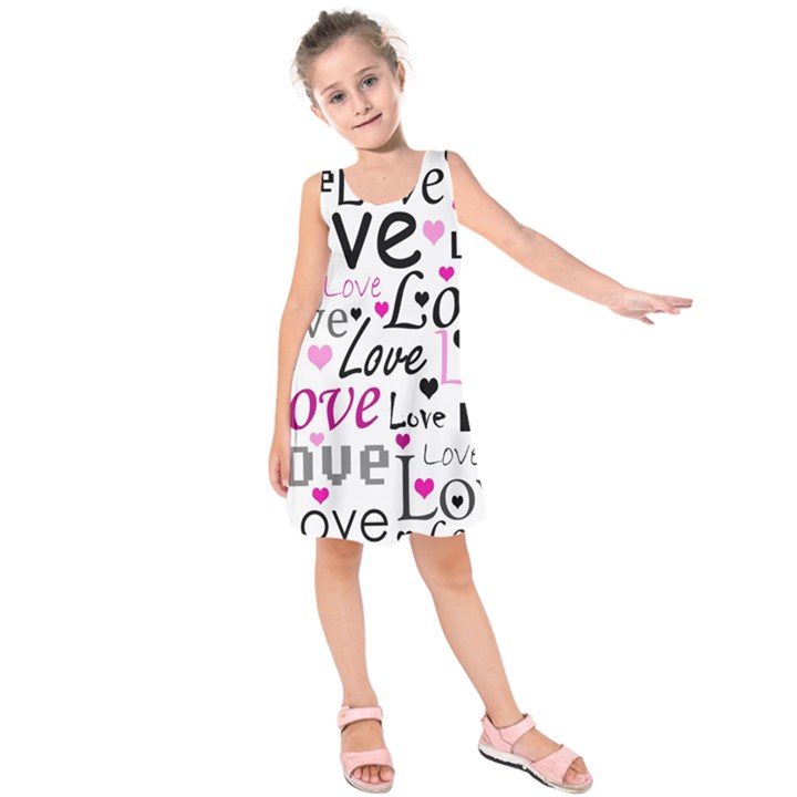 Love pattern - magenta Kids  Sleeveless Dress