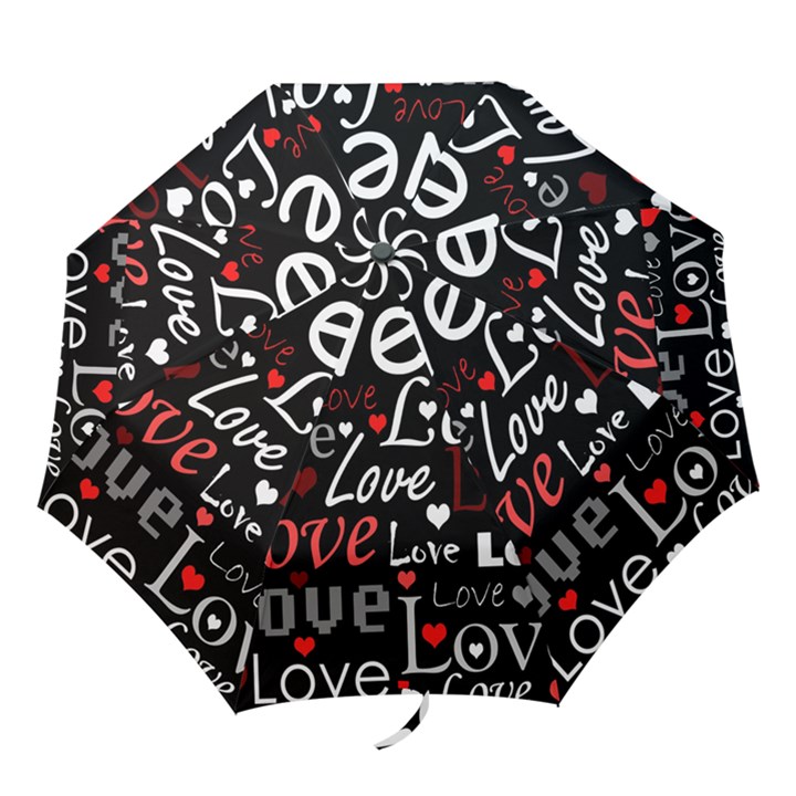 Red Love pattern Folding Umbrellas