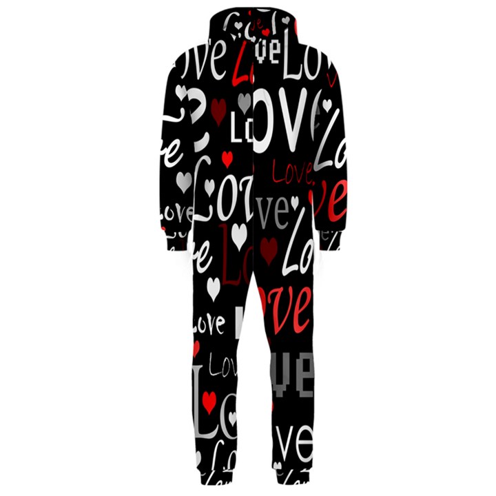 Red Love pattern Hooded Jumpsuit (Men) 