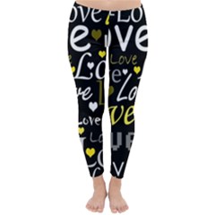 Yellow Love Pattern Classic Winter Leggings by Valentinaart